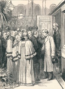 1896 में चैरिंग क्रॉस रेलवे स्टेशन पर लॉर्ड बीकंसफील्ड और लॉर्ड सैलिसबरी द्वारा अज्ञात