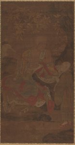 लुओहान फ्लाई व्हिस्क पकड़े हुए, परिचारक के साथ, 14वीं सदी। द्वारा अज्ञात