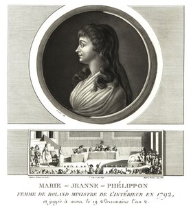 मैडम रोलैंड या मैरी-जीन फेलिपोन (1754-1793), गिरोंडिस्ट, अपने पति जीन-मैरी रोलैंड डे ला प्लाटियर के साथ द्वारा अज्ञात