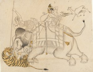 Maharao Shatru Sal II 1866-89 Hunting a Tiger, ca. 1866-89.  द्वारा अज्ञात