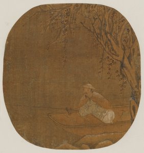 एक पेड़ के नीचे नाव से मछली पकड़ता हुआ आदमी, संभवतः मिंग राजवंश, 1368-1644। द्वारा अज्ञात
