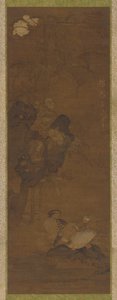 मंदारिन बत्तखें, चट्टानें, और एक फूल वाला पौधा, 1368-1644। द्वारा अज्ञात