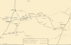 किम्बरली और रिलीफ ऑफ ब्लोमफोंटेन, 1901 के राहत के लिए आंदोलनों का चित्रण मानचित्र। द्वारा अज्ञात