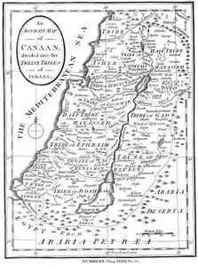कनान का नक्शा इज़राइल के बारह जनजातियों में विभाजित, c1830 द्वारा अज्ञात