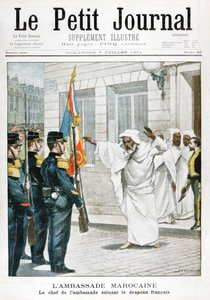 मोरक्को के दूतावास, 1901 में फ्रांसीसी ध्वज को सलामी देते हुए मुख्य राजदूत द्वारा अज्ञात