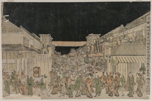 नाइट सीन, स्ट्रीट ऑफ़ थिएटर्स, देर से 1700 के दशक की शुरुआत में 18002। द्वारा अज्ञात