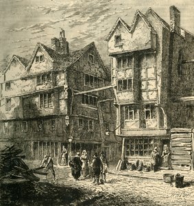 बुचर्स रो में पुराने मकान, लगभग 1800, 1881 में। द्वारा अज्ञात