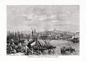 पुराने बंदरगाह और नोट्रे डेम डे ला गार्डे, मार्सेइल्स, फ्रांस, 1879 द्वारा अज्ञात