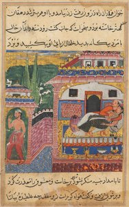 एक तोते की कहानियों से पेज टुटी-नामा: आठवीं रात: किसान, बेटे का पिता ..., 1558-1560। द्वारा अज्ञात