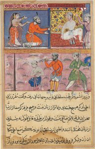 एक तोते की कहानियों से पेज टुटी-नामा: आठवीं रात: राजकुमार को वापस उसी जगह भेज दिया गया ..., सी। 1560 द्वारा अज्ञात
