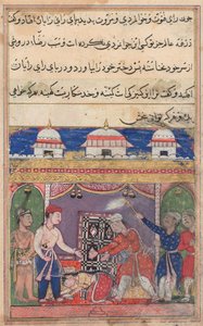 एक तोते की कहानियों से पृष्ठ तुति-नाम: सातवीं रात: बहलिस्तान का राजा ..., सी। 1560। द्वारा अज्ञात
