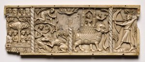 कोर्टली रोमांस, 1330-1350 या बाद के दृश्यों के साथ एक कास्केट से पैनल। द्वारा अज्ञात