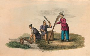 चीन में Papermaking, AD 105, c1850 द्वारा अज्ञात