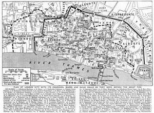 चर्च, वार्ड और गिल्ड हॉल दिखाते हुए लंदन शहर की योजना, 1926-1927 द्वारा अज्ञात