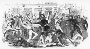 ट्रिब्यून कार्यालय में पुलिस का दंगा करने वाले, c1860s द्वारा अज्ञात