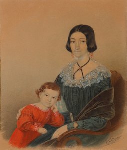 बेटे अलेक्जेंडर, 1841 के साथ मारिया प्रोखोरोवना क्रिवत्सोवा का पोर्ट्रेट द्वारा अज्ञात