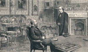 वेल्स के राजकुमार 1896 में ह्यूगेंडेन मैनर में लॉर्ड बीकन्सफील्ड का दौरा कर रहे थे द्वारा अज्ञात