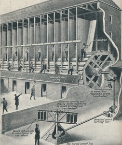 ट्रेडमिल पर काम करने वाले कैदी, c1934 द्वारा अज्ञात
