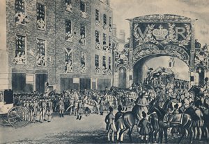 क्वीन विक्टोरियास गिल्डहॉल के रास्ते में शहर में प्रवेश, 9 नवंबर, 1837, 1948। द्वारा अज्ञात