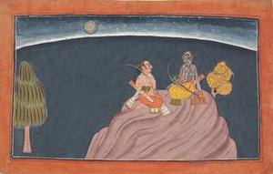 पर्वत पवारसाना पर राम और लक्ष्मण: शांगरी रामायण श्रृंखला से फोलियो ..., c1690-1710। द्वारा अज्ञात