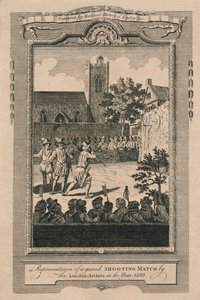 वर्ष 1583, 1775 में लंदन आर्चर द्वारा एक भव्य शूटिंग मैच का प्रतिनिधित्व। द्वारा अज्ञात