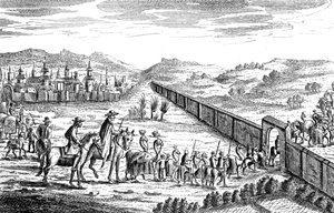 रॉबिन्सन क्रूसो मस्कोवाइट कारवां के साथ, c1719 द्वारा अज्ञात
