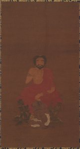 शाक्यमुनि तीन दानव जैसे प्राणियों पर बैठे थे, संभवतः प्रारंभिक मिंग राजवंश के युआन, 14वीं-15वीं शताब्दी द्वारा अज्ञात