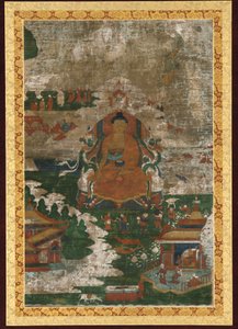 शाक्यमुनि सिंहासनारूढ़, और जीवनी संबंधी दृश्य, 18वीं शताब्दी। द्वारा अज्ञात
