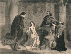 हेमलेट से दृश्य - राजा, ओफेलिया, और लैर्टेस, 1852। द्वारा अज्ञात