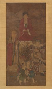 लूहान, स्वर्गीय राजा और लड़कों के साथ शाक्यमुनि, 17वीं सदी की शुरुआत में। द्वारा अज्ञात