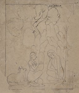 माउंटेन ग्रोटो में शिव और पार्वती, लगभग। 1800. द्वारा अज्ञात