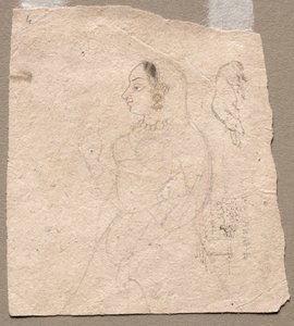 हाथी पर एक महिला और दूसरे जानवरों के साथ स्केच, 1700 के दशक में उल्टा। द्वारा अज्ञात