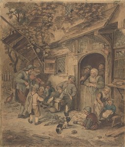 1625-85 में एले हाउस के दरवाजे पर टहलते हुए वायलिन वादक। द्वारा अज्ञात