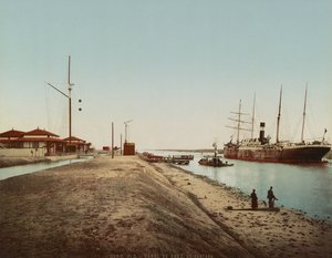 एल क्वांटारा में स्वेज नहर, c.1900 (रंग फोटोक्रोम) द्वारा अज्ञात