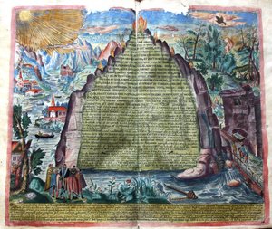 हर्मीस ट्रिस्मेगिस्टस की तबला स्मार्गडीना एमराल्ड टैबलेट, 1609। द्वारा Unbekannt