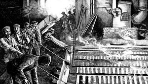 ब्लास्ट फर्नेस के दोहन और सूअरों में लोहे की ढलाई, c1900 द्वारा अज्ञात