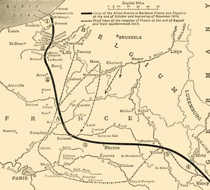 द एलाइड आर्मीज़ इन फ्रांस एंड फ्लैंडर्स, प्रथम विश्व युद्ध, 1914, c1920। द्वारा अज्ञात