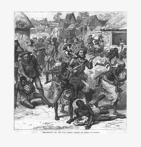 द एशेंटी वॉर: द नेवल ब्रिगेड क्लीयरिंग द स्ट्रीम्स ऑफ कोमास्सी, 1874। द्वारा अज्ञात
