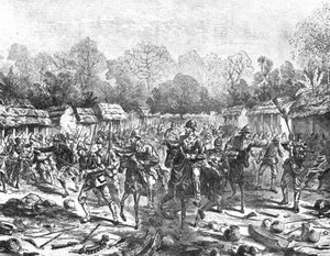 द अशांति एक्सपेडिशन, 1873-74: सर गार्नेट वोल्सले कुमासी में प्रवेश करते हुए, 4 फरवरी, 1874, 1901। द्वारा अज्ञात
