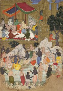 लंका के स्वर्ण नगरी में कुंभकर्ण का जागरण, रामायण से फोलियो, सीए। 1605. द्वारा अज्ञात