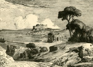 1890 के रोमन विला के खंडहर के साथ बे की खाड़ी। द्वारा अज्ञात