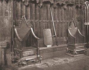 वेस्टमिंस्टर एब्बे, लंदन, 1894 में कोरोनेशन चेयर। द्वारा अज्ञात
