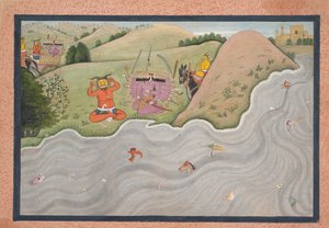 दानव मारिची ने रावण को छलनी कर दिया ... एक बिखरी हुई रामायण सीरीज़ से, कै। 1780। द्वारा अज्ञात
