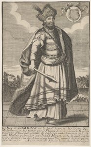 कंबोडिया के राजा अपने दाहिने हाथ में एक राजदंड के साथ खड़े हैं, सीए। 1670-1700। द्वारा अज्ञात