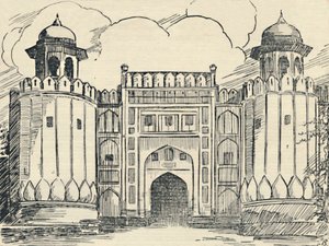 द मेन गेट - लाहौर फोर्ट, 1936। द्वारा अज्ञात