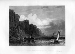 1855 में हडसन नदी, वेस्ट बैंक, न्यूयॉर्क में पलिसडे रॉक्स द्वारा अज्ञात