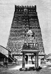 1895, भारत के कुंभकोणम में मंदिर का मुख्य गोपुर द्वारा अज्ञात