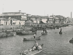 पोर्ट सईद, मिस्र में 1895 में स्वेज नहर का प्रवेश द्वार। द्वारा अज्ञात