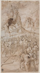क्राइस्ट के जुनून से तीन दृश्य रेक्टो आर्किटेक्चरल स्केच छंद, 1500s। द्वारा अज्ञात