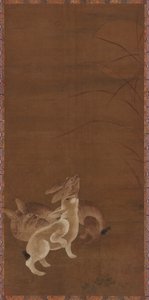 तीन खरगोश चंद्रमा को देख रहे हैं, 1368-1644। द्वारा अज्ञात
